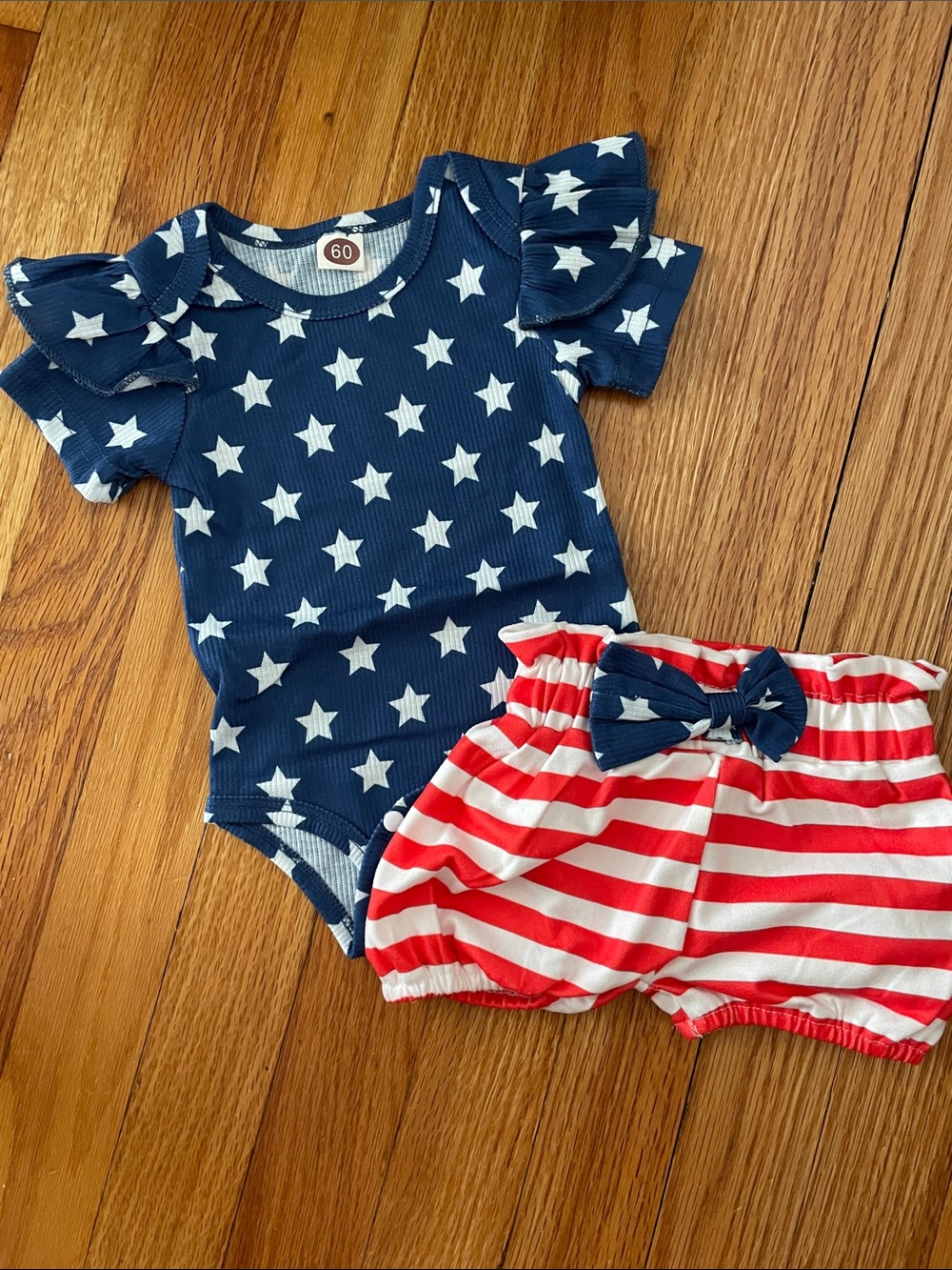 Navy Star Ruffle-Sleeve Bodysuit & Red Stripe Shorts Set for Kids